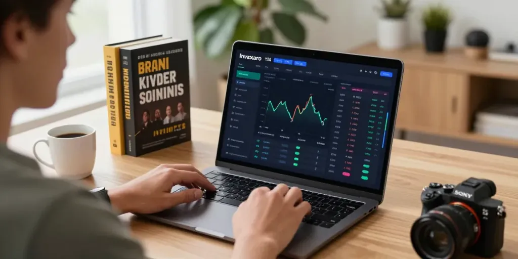 Essor Invexaro : utilisateur naviguant sur une plateforme de trading moderne avec des signaux automatisés.